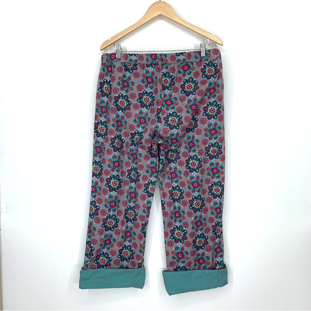 World Market Geometric Floral Boho Pajama Lounge Pants With Contrast Button Cuff - Picture 2 of 16